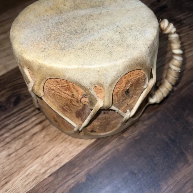 Native American Indian Small Drum Leather Rawhide Wood