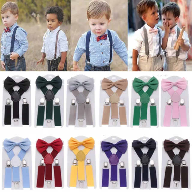 Kids Boys Girls Matching Elastic Braces Suspenders And Bow Tie Set Wedding Gift