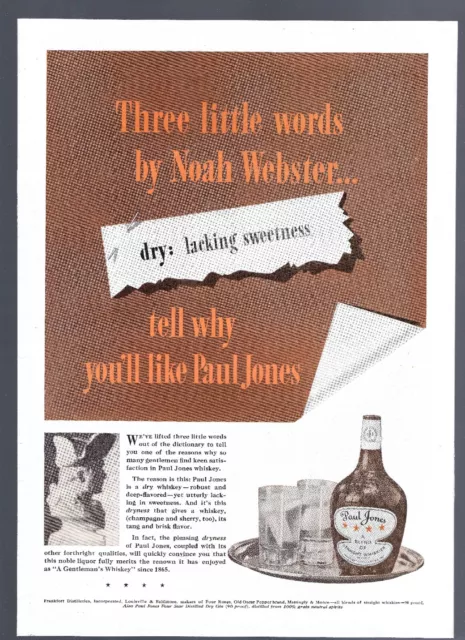 1937 Paul Jones Print Ad Straight Dry Whiskey Frankfort Distilleries ~Fb085
