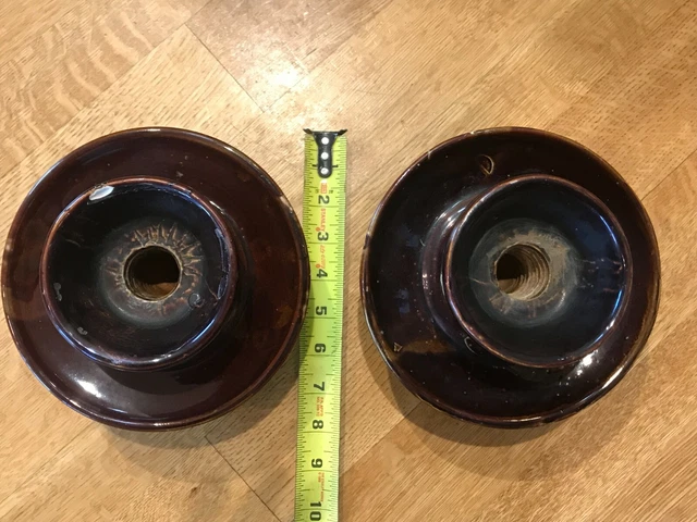 2 Vintage Antique VICTOR Brown Porcelain Insulators R=00 9