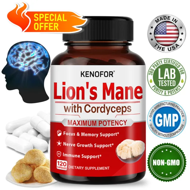 Lions Mane Mushroom Extract High Strength 120 Capsules Focus and Energy