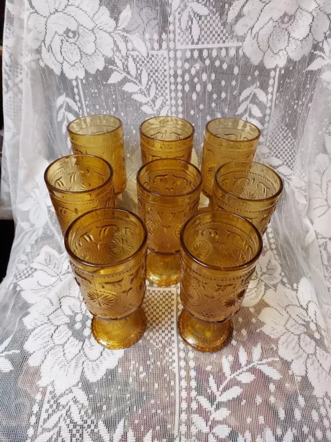 Vintage Brockway Glass American Amber Water Glasses Goblets Set of 8