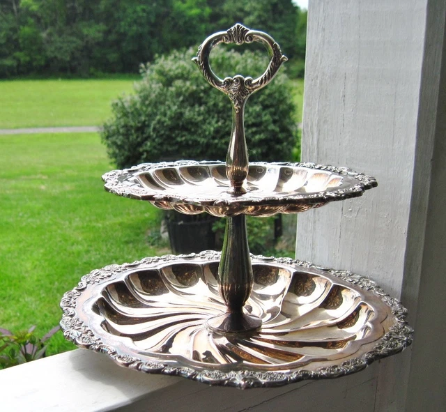 WALLACE SILVER PLATED Two Tier Buffet Serving Tray Vintage