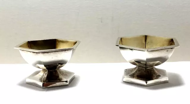 Webster Co. Sterling Silver Pair of Individual Salt Dips w/gold wash bowls mono.