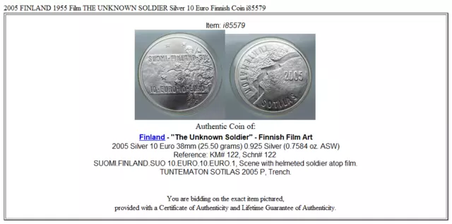 2005 FINLAND 1955 Film THE UNKNOWN SOLDIER Silver 10 Euro Finnish Coin i85579 3