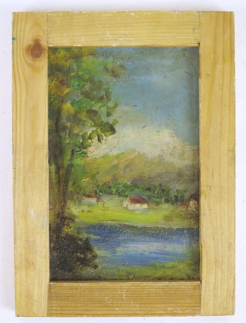 10x15 CM Viejo Cuadro Paisaje Tamaño Pequeño Con Marco de La Madera X13
