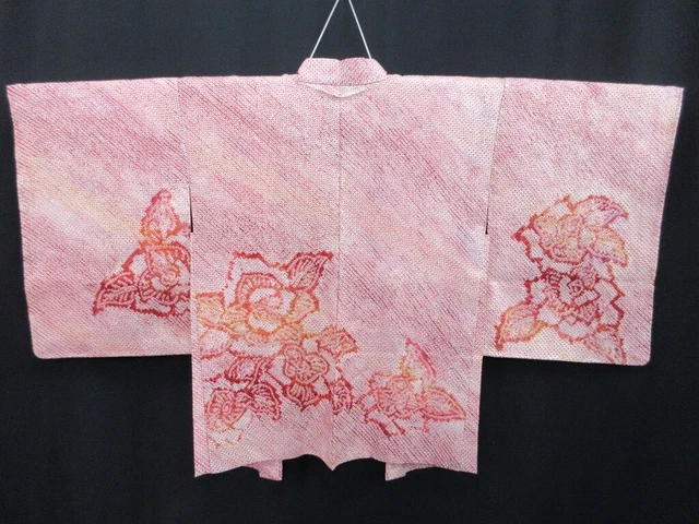 7815L1 Silk Vintage Japanese Kimono Haori Jacket Full Shibori Peony