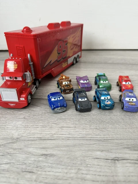 DISNEY PIXAR CARS Mini Racers And Transporter Bundle with 9 Minis ...