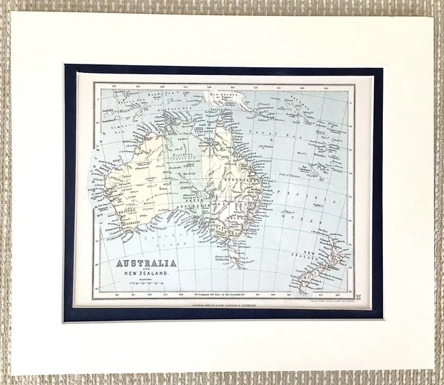 ANTIQUE MAP OF Australia New Zealand The Pacific Ocean Coral Sea 