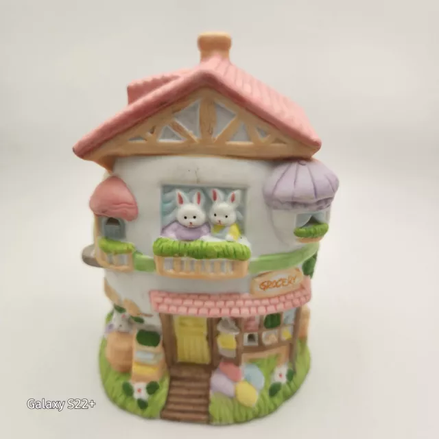 Vintage Easter Village Grocery Store Bunny Light Up Egg House Light not included