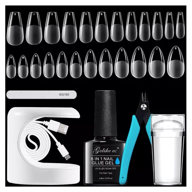 Gelike Ec Nail Tips and Glue Gel Kit - Gel X Nail Extension Set Mini Nagellampe