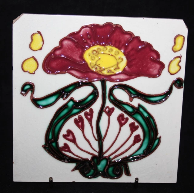 Antique Longwy Majolica Art Nouveau Tubelined 6" Tile