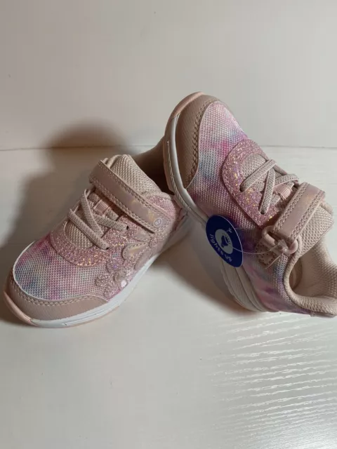 Stride Rite SR Lighted Glimmer Light-up Sneakers Girls Sz 9W Toddler Pink Flower