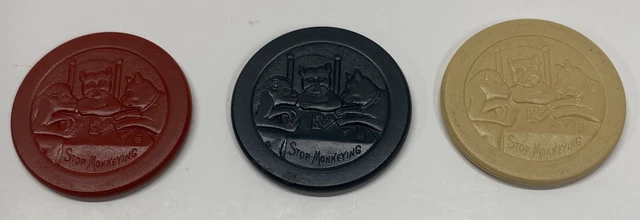 Vintage Clay Embossed Stop Monkeying Anthropomorphic Animals Playing Poker Chips