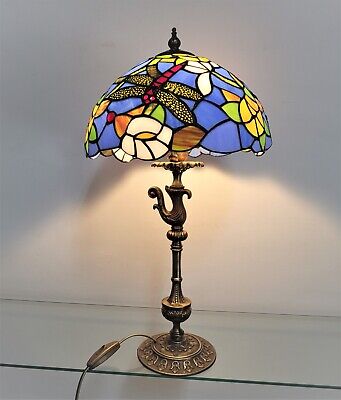 Lampada in stile Tiffany vetro colorato e ottone lume antico vintage antiquariat