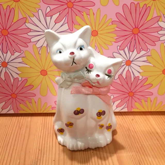 Vtg Ceramic Lover Cats Figurine Girl Boy Kitsch Handpainted Taiwan