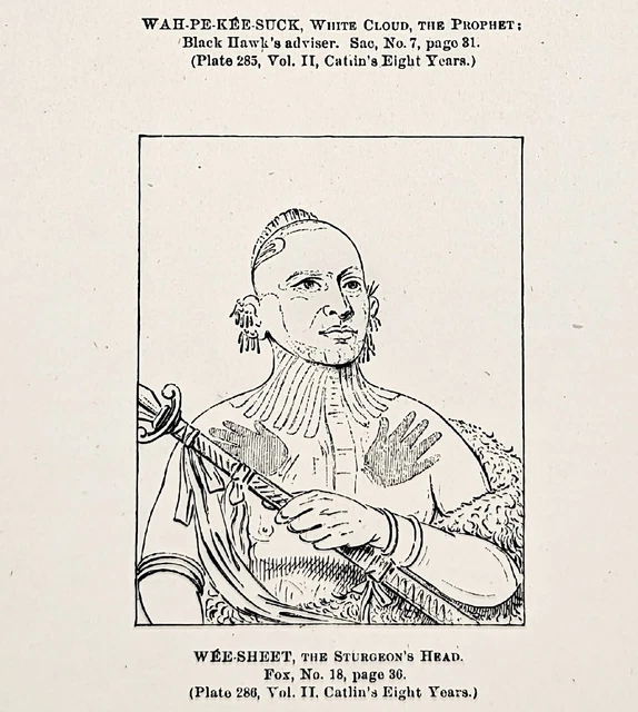 1885 Blackhawk's Advisor Sac & Fox Indians Engraving G. Catlin Native American
