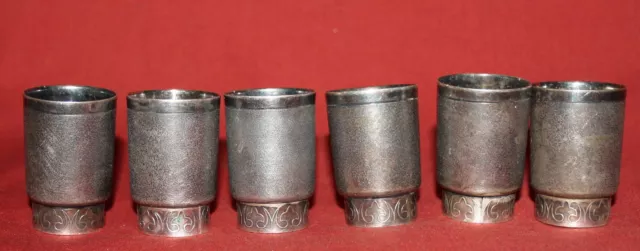 Vintage set of 6 small silver plated mugs cups