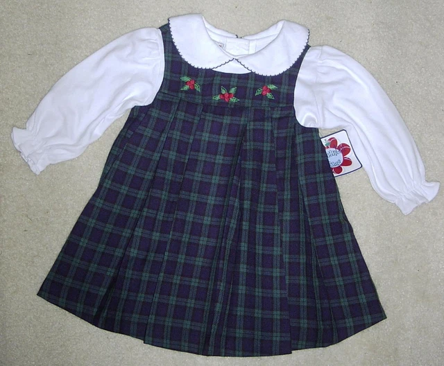 NWT SAMANTHA SAYS green plaid CHRISTMAS JUMPER DRESS & white LS knit shirt 2T