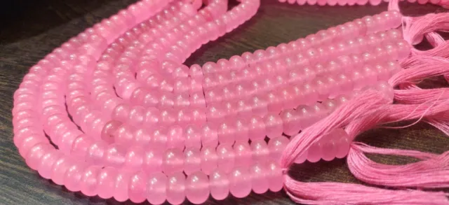 Natural Watermelon Pink Chalcedony Rondelle Plain 6mm Gemstone Beads 8"long