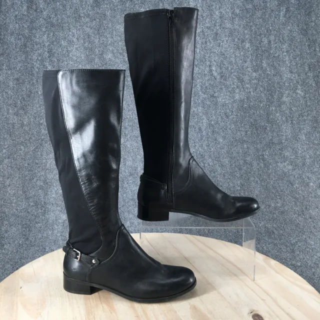 Nine West Boots Womens 5.5 M Symphonyo Tall Side Zip Riding Boot Black Leather