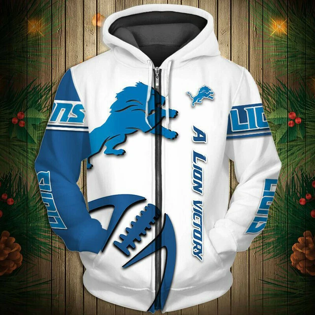 Detroit Lions Hoodies Men Casual Jacket Full Zip Sweatshirts Sports Hooded Coat