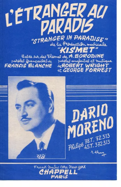 Partition chant acc gt harmonica 1953 - L'étranger au paradis - Dario MORENO