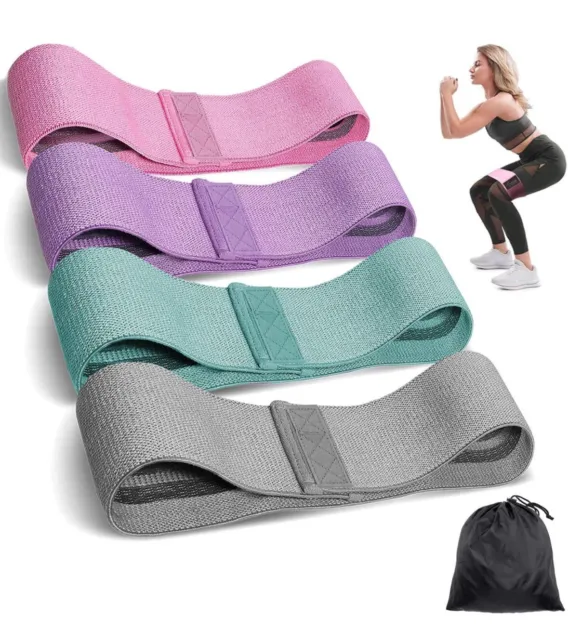 4pc Fabric Resistance Bands Heavy Duty Hip Circle Leg Glute Booty Band Non Slip