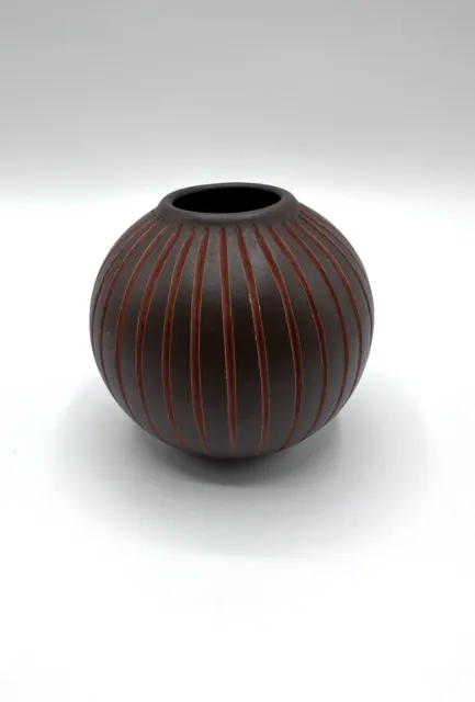 Vintage Vase Kugelvase Wormser Terra Sigillata Ton Kerbschnitt Mid Century Stil 3