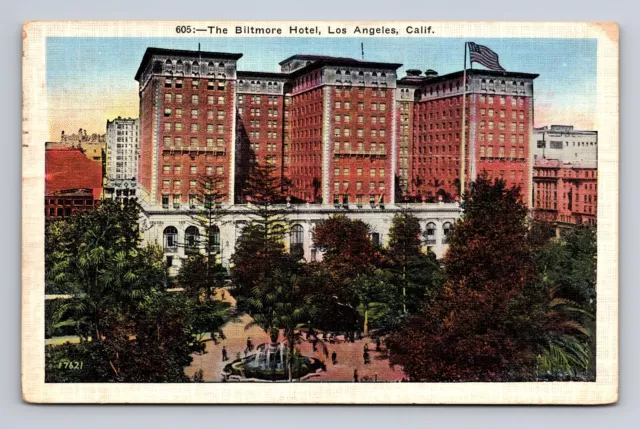 Linen Postcard Los Angeles CA California Biltmore Hotel