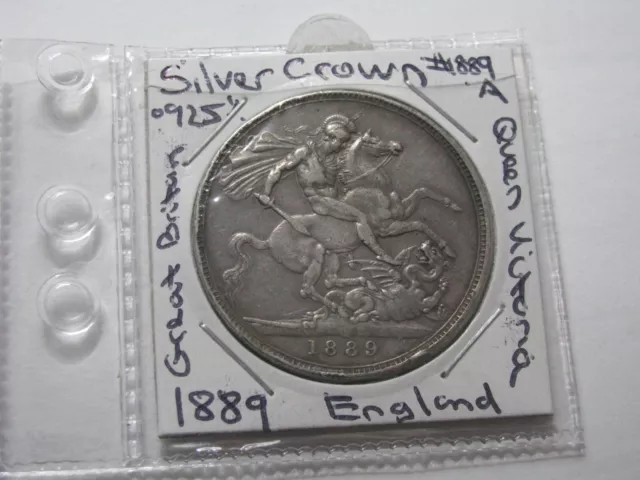 1889 Silver 925 Crown Great Britain Queen Victoria Jubilee Head English Coin