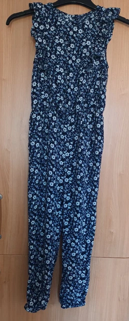 Tuta estiva floreale blu e bianco blu navy ragazza età 8-9 anni