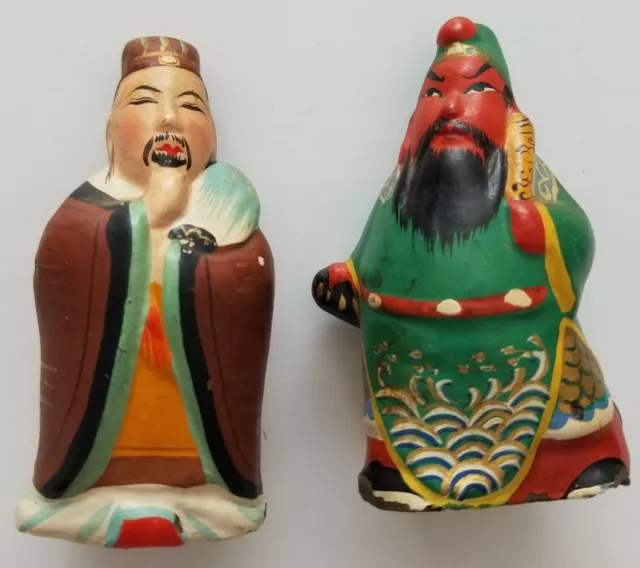 Vintage Chinese Figure Emperor Clay Handpainted Pottery Stoneware Very Old  A22