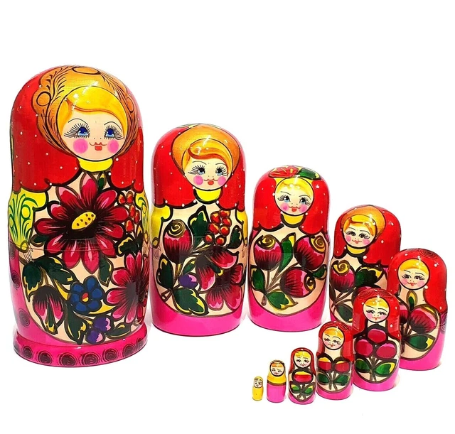 Poupées Russes Gigognes 10 Pièces – Matriochka Empilable En Bois – Peintes à La Main – Décoration Intérieure Et Jouet Éducatif – Dès 3 Ans