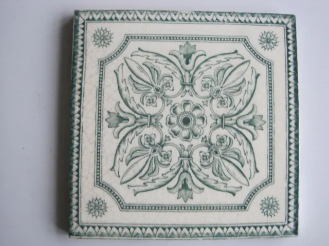 Antique Victorian Transfer Print Aesthetic Design Wall Tile Green On White