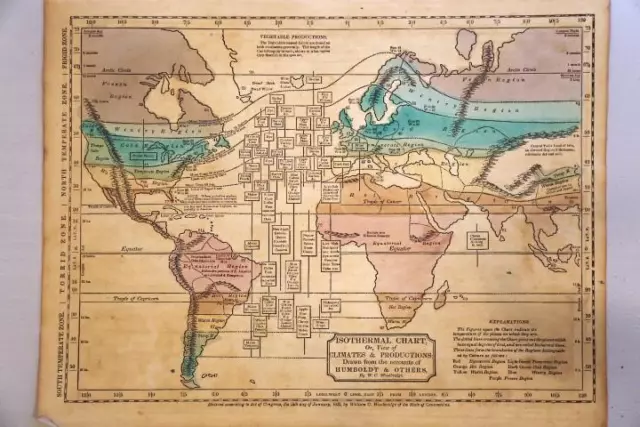 1831 Woodbridge's School Atlas Map-Isothermal Chart Of The World-Hand Colored