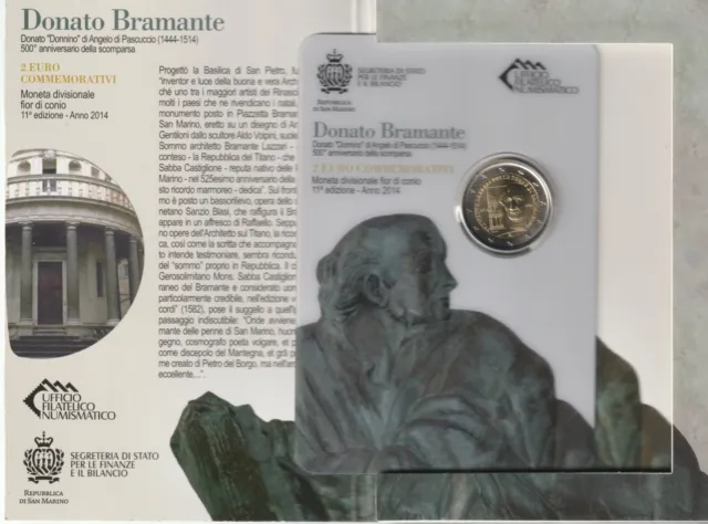 2 Euro Gedenkmünze San Marino 2014, ST,  500. Todestag von Donato Bramante
