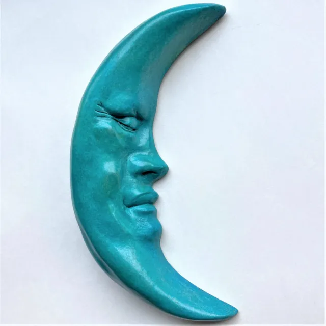 Blue Crescent Moon Wall Sculpture, Handcrafted Decor Accent for Home & Garden