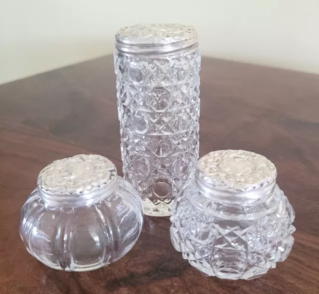 Hallmarked Antique Silver Topped Dressing Table Bottles X 3