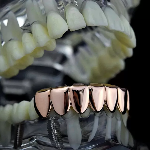 Bottom Grillz 8 Eight Tooth 14k Rose Gold Plated Lower Teeth Slugs Hip Hop Grill