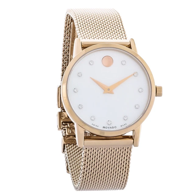 Movado Museum Classic Ladies Diamond Rose Gold PVD Steel Quartz Watch 0607492