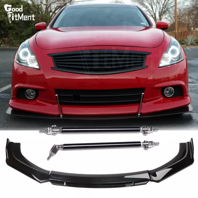 For Infiniti G37 G35 Coupe Sedan Front Bumper Lip Spoiler Splitter + Strut Rods