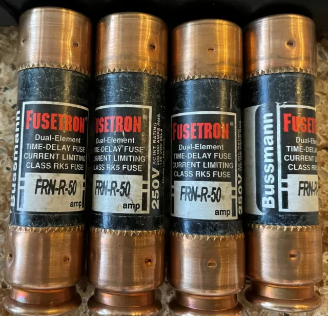 Bussman Fusetron Dual Element Time-Delay Frn-R-50 50A 250V Fuses Rk5 Qty. 3