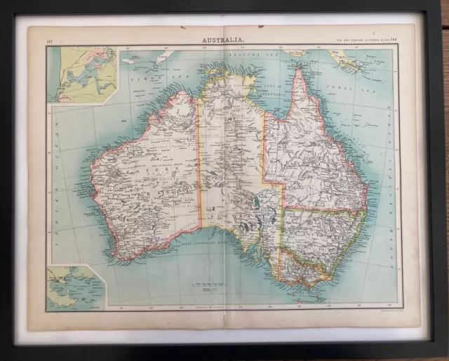 Antique 1902 Australia Map/Original/Bartholomew/Print/Sydney/Melbourne