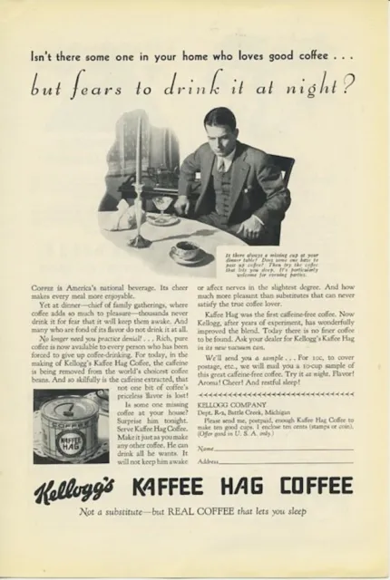 Kaffee Hag Coffee No Longer Need to Practice Denial Drink Sleep 1930 Vintage Ad