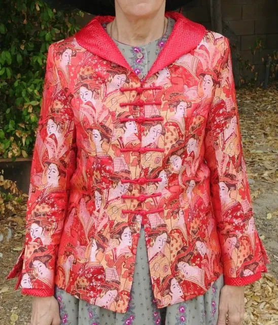 Ladies Asian Brocade Red Jacket Size S Elizabeth Swan Style "Pirate King"