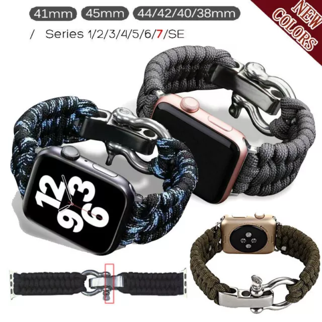 For Apple Watch Series 9 8 7 6 5 Nylon Rope Paracord Braided Strap Band iWatch