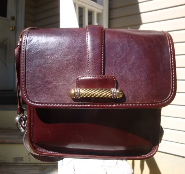 BRIGHTON Chestnut Brown Leather Vintage Shoulderbag Handbag Purse Boho Small Bag