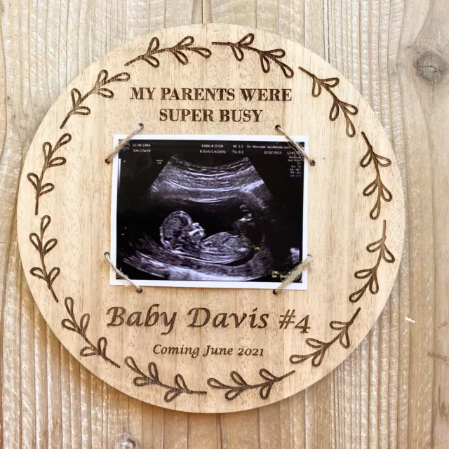 Personalised wood engraved Baby Ultrasound Announcement Keepsake Plaque