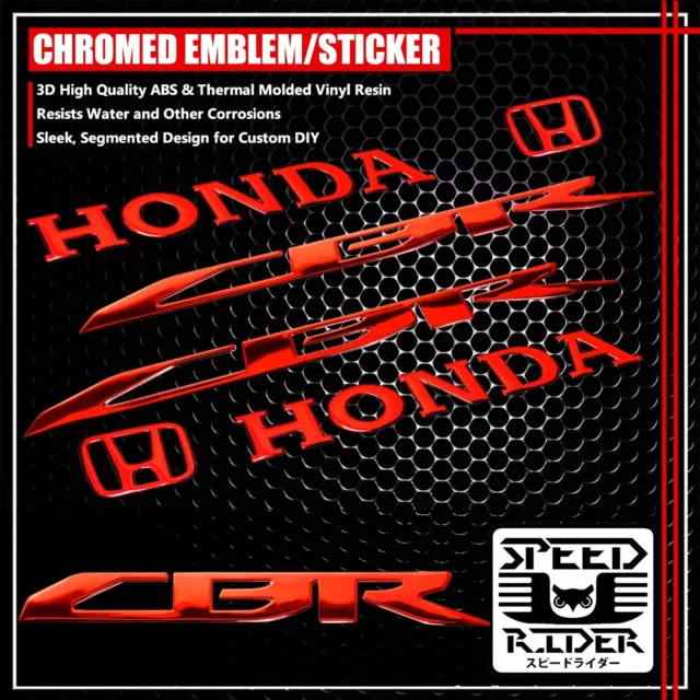 3D Logo+Letter Fairing/Fender Emblem Decal Sticker Cbr 600/900/1000 Chromed Red
